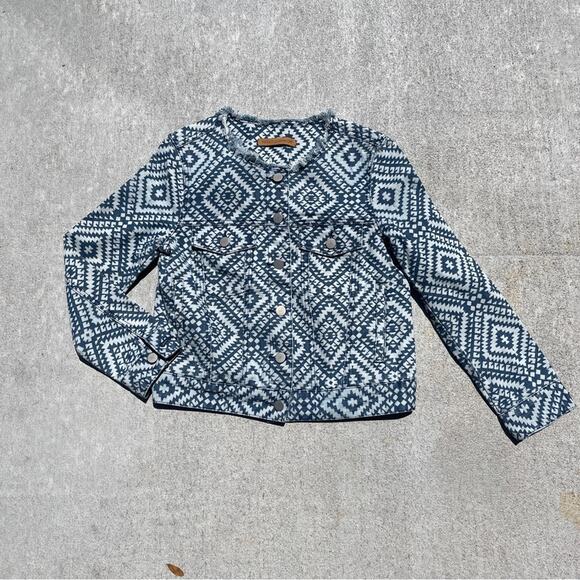 Rebecca Minkoff Aztec Bleach Print Denim Jacket Frayed Collar SAMPLE SHOW - Picture 14 of 14